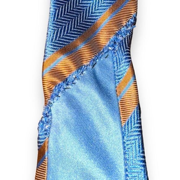 Italo Ferrelli Silvimarina Blue & Orange Handmade 100% Silk Tie - Picture 8 of 9